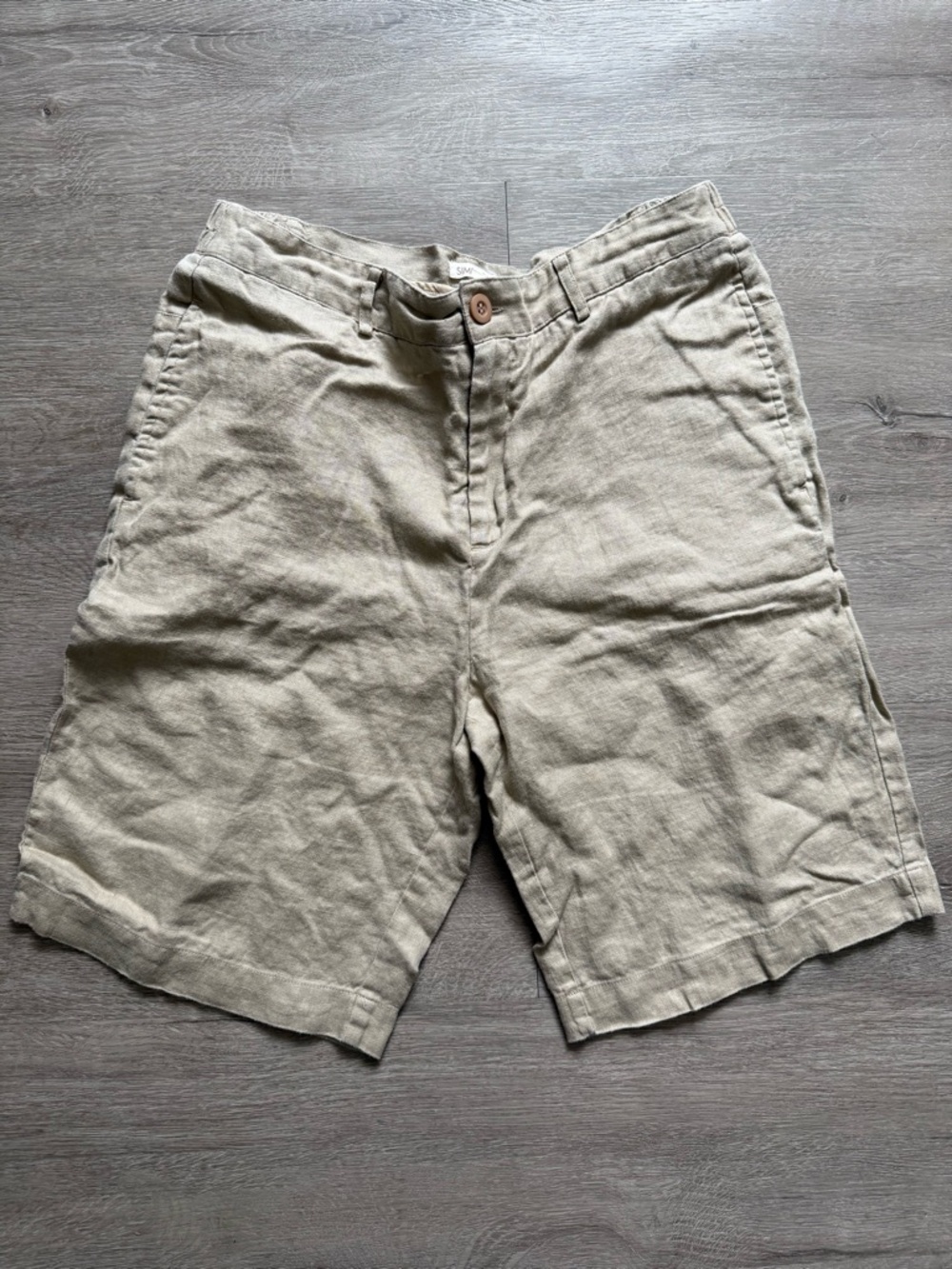 Simplicity Khaki Flat Front Linen-Blend Shorts